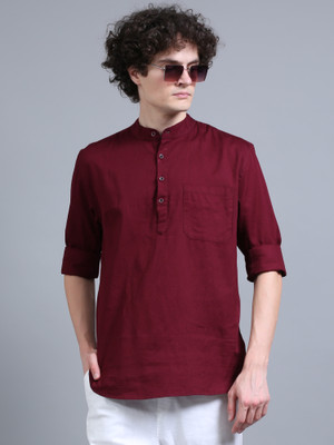 Proword Men Solid Straight Kurta(Maroon)