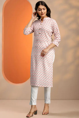 OZIA Women Floral Print Straight Kurta(Pink)