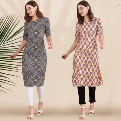 EthnicBasket Women Printed Straight Kurta(Multicolor)