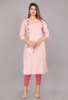 Mehsoos Women Embroidered Straight Kurta(Pink)