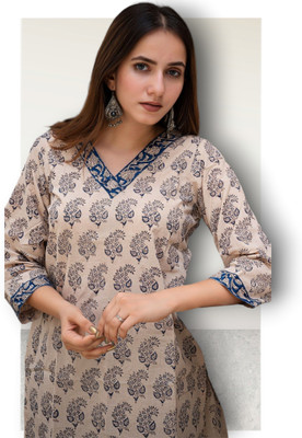 HouseOfCommon Women Colorblock Flared Kurta(Beige)