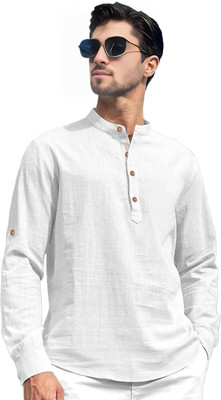 KNOWTED Men Solid Straight Kurta(White)