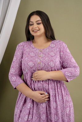 Zyla Women Printed Anarkali Kurta(Purple)