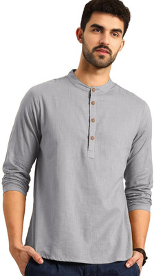 CROWNTAIL Men Solid Straight Kurta(Grey)