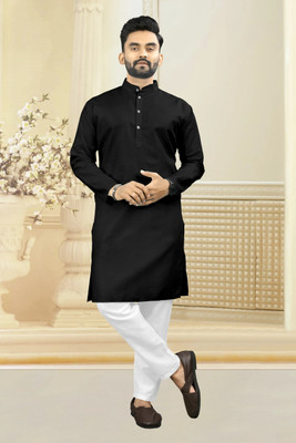 Dollico Men Solid Straight Kurta(Black)