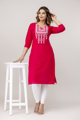 KSHARAA Women Embroidered Straight Kurta(Pink)