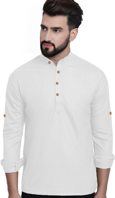 BHUVIKOO Men Solid A-line Kurta(White)