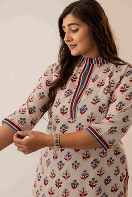 siya silk studio Women Printed A-line Kurta(Beige)