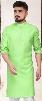 Anuj Fashion Men Solid Straight Kurta(Light Green)