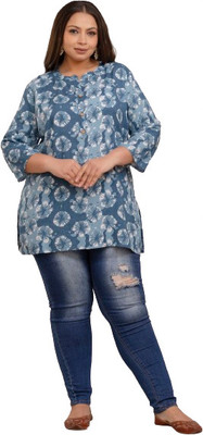 F P Collections Women Printed Straight Kurta(Blue)