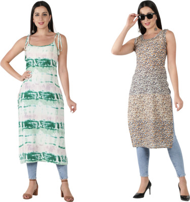 KAUTAQI Women Printed Straight Kurta(Multicolor)