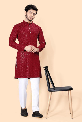 kanha creation Men Embellished Straight Kurta(Maroon)