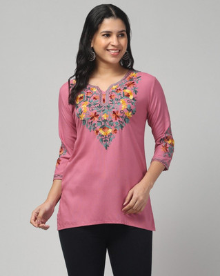 STYLE PREZONE Women Embroidered A-line Kurta(Purple)