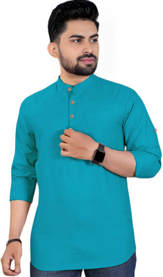 Apektra Men Solid A-line Kurta(Green)