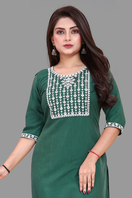 HARISH TEXTILE Women Embroidered A-line Kurta(Green)