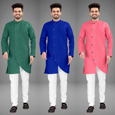 DIAMOND CLUSTER Men Solid Trail Cut Kurta(Multicolor)