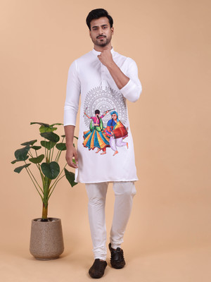 Namaskar Men Printed Ethnic Dress Kurta(White)