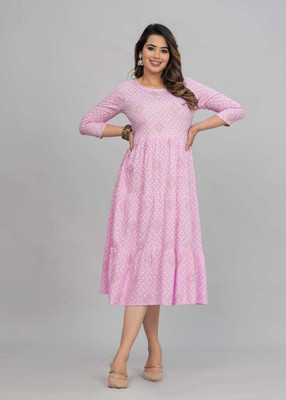 Klothing Women Fit and Flare Pink Midi/Calf Length Dress