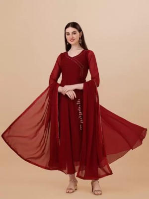 NALBORY Women Solid Anarkali Kurta(Maroon)