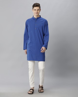 CAVALLO BY LINEN CLUB Men Solid Straight Kurta(Blue)