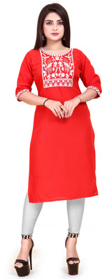 AKK Enterprise Women Embroidered A-line Kurta(Red)