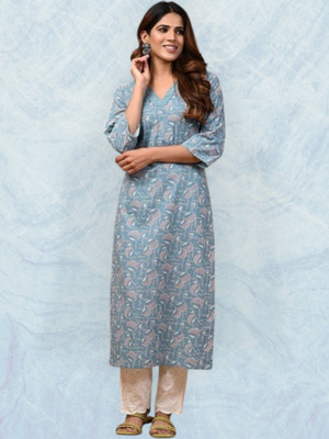 PRAYAARI FASHIONS Women Self Design Straight Kurta(Blue)