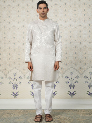 Ode by House of Pataudi Men Solid Straight Kurta(Grey)