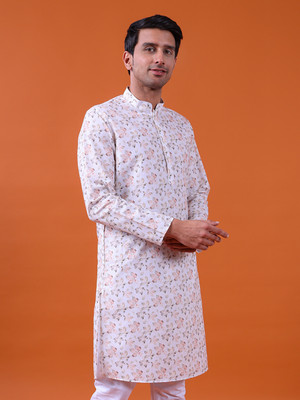 Namaskar Men Printed Straight Kurta(White)