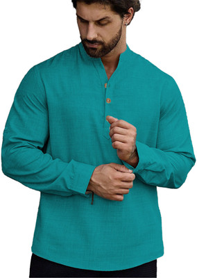 HouseOfCommon Men Self Design Straight Kurta(Light Green)