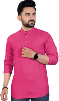 Vashuqi Men Solid Straight Kurta(Pink)