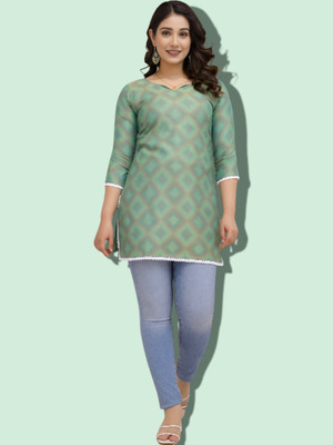 Khwaish Women Printed Anarkali Kurta(Green)