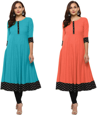 VISVA DESIGNER Women Printed Anarkali Kurta(Multicolor)