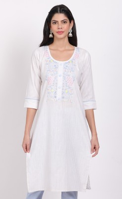 Madarwa Women Embroidered Straight Kurta(Blue)