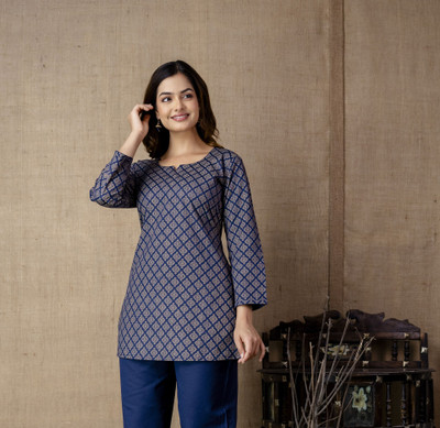 Chafi Collection Women Printed A-line Kurta(Blue)