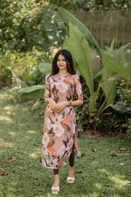 Happy Fashion Women Printed Straight Kurta(Brown)