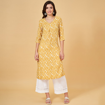 Rangmanch by Pantaloons Women Printed A-line Kurta(Yellow)