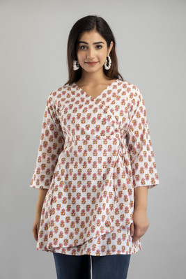 Feranoid Retail Women Floral Print A-line Kurta(White)