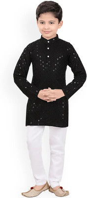 Anaya Azrin Boys Embroidered A-line Kurta(Dark Blue)