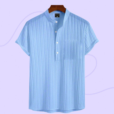 Look Trendy Men Self Design Straight Kurta(Light Blue)