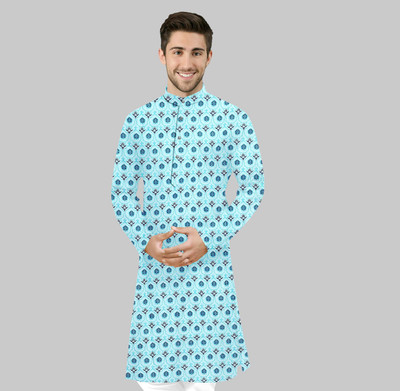 seawind Men Printed Straight Kurta(Blue)