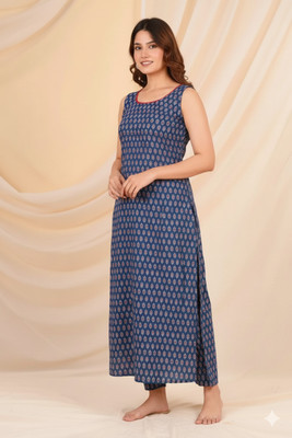 ABROR Women Printed Straight Kurta(Dark Blue)