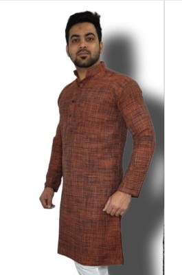 AFC Men Self Design Straight Kurta(Brown)