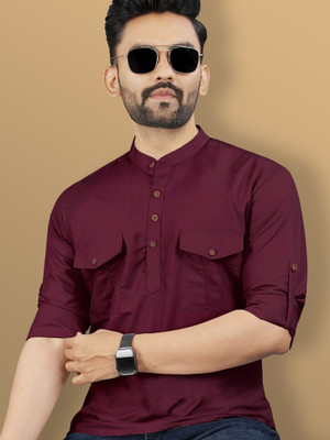 VeBNoR Men Self Design Straight Kurta(Maroon)
