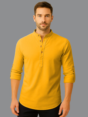 Navkanj Men Solid Straight Kurta(Yellow)