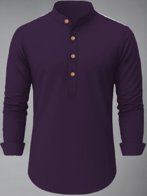 Vida Loca Men Solid Straight Kurta(Purple)