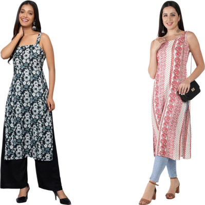KALLAXI Women Printed Straight Kurta(Multicolor)