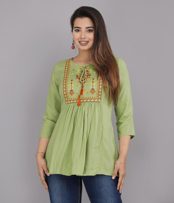 nav creation Party Embroidered Women Light Green Top