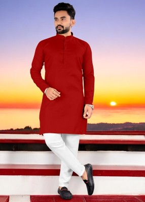 G7 FASHION Men Solid Straight Kurta(Red)