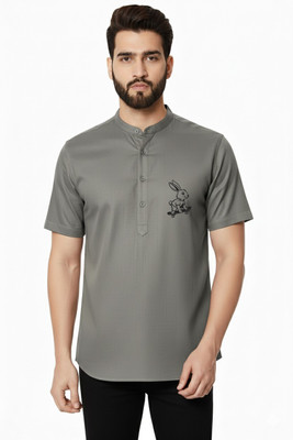 Super Weston Men Solid, Printed Straight Kurta(Grey)