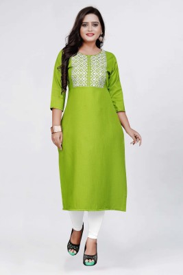 Kurti Zone Women Embroidered Straight Kurta(Light Green)